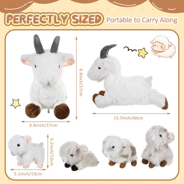 Hollowfly 5 Pcs Goat Plush Toys Gift Set 15.7 Large Mommy Goat Stuffed Animal White with 4 Cute Babies in Zippered Belly Nurturi