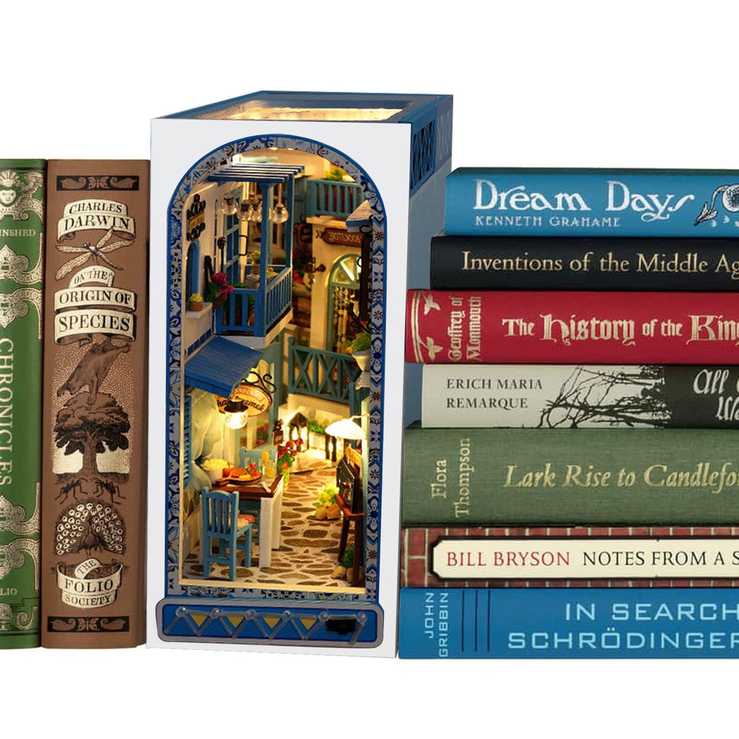 Tomyoung 3D Wooden Book Stand Puzzle,Diy Book Nook Kits,Dollhouse Wood Bookends Book Nook Model Building Kit With Led To Build-C