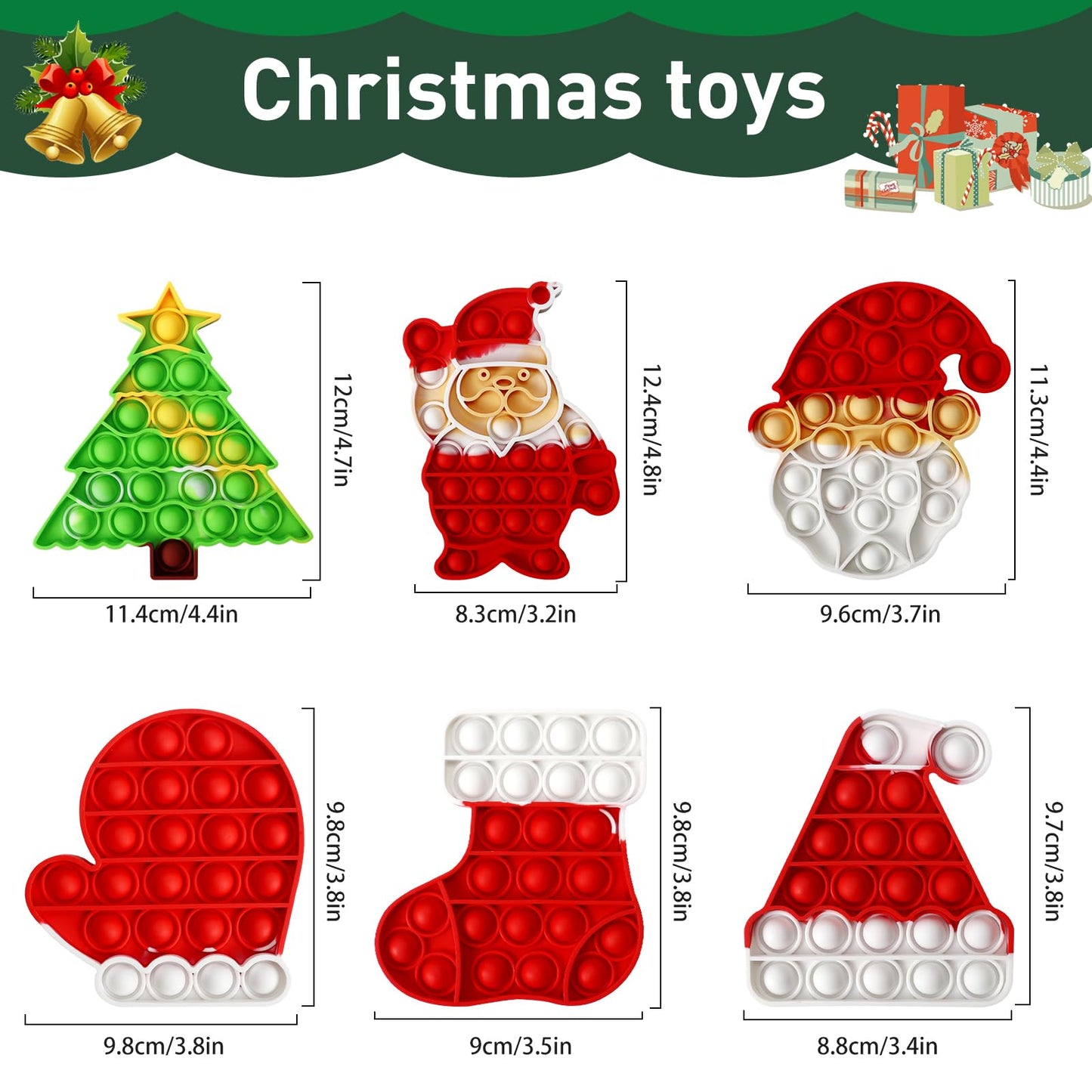 QETRABONE 6 Pcs Christmas Fidget Toy Set  Push Bubble Fidget Sensory Toy for mature-themed Children  Party Game Decor Gift Xmas Stockings Toys Christmas Decorations Autism ADHD Decompression Toys