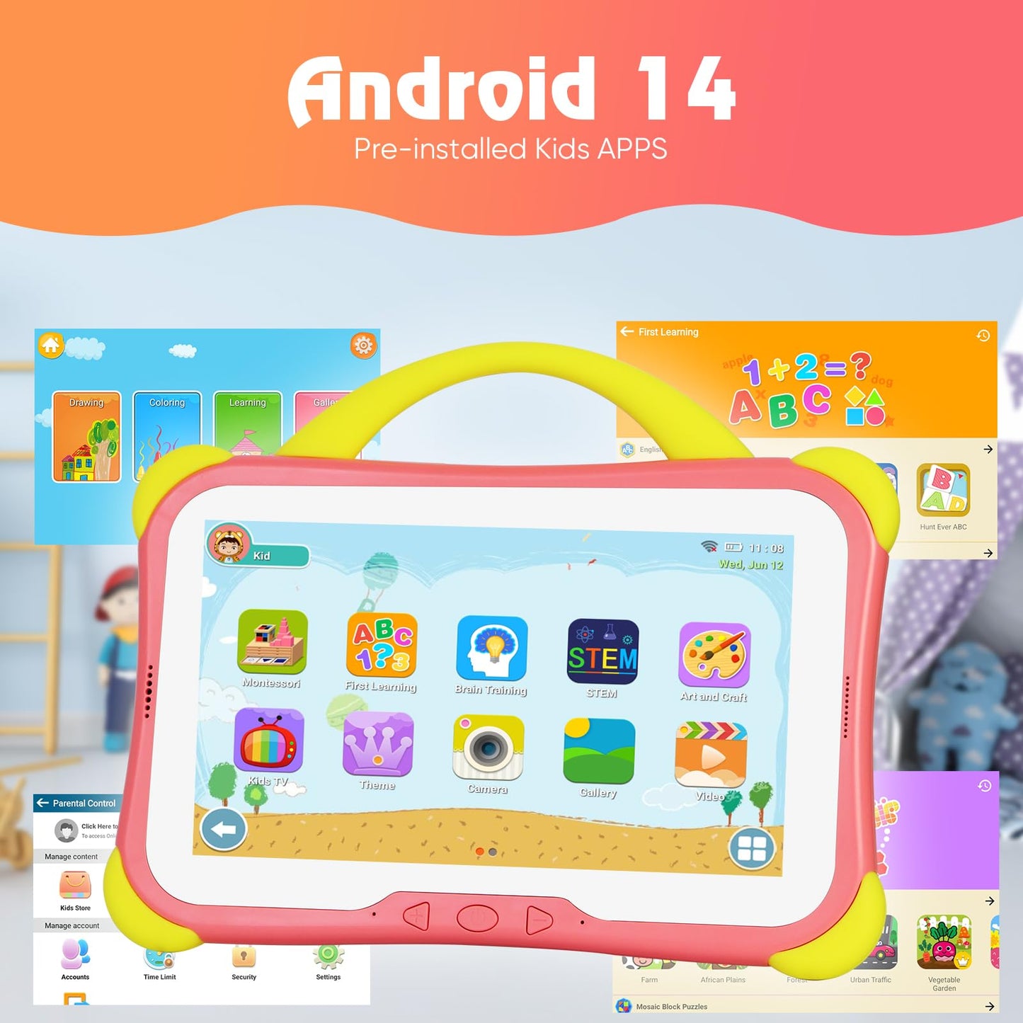 Weelikeit 2025 Kids Tablet, 7 Inch Toddler Tablet For Kids 64Gb, Pink