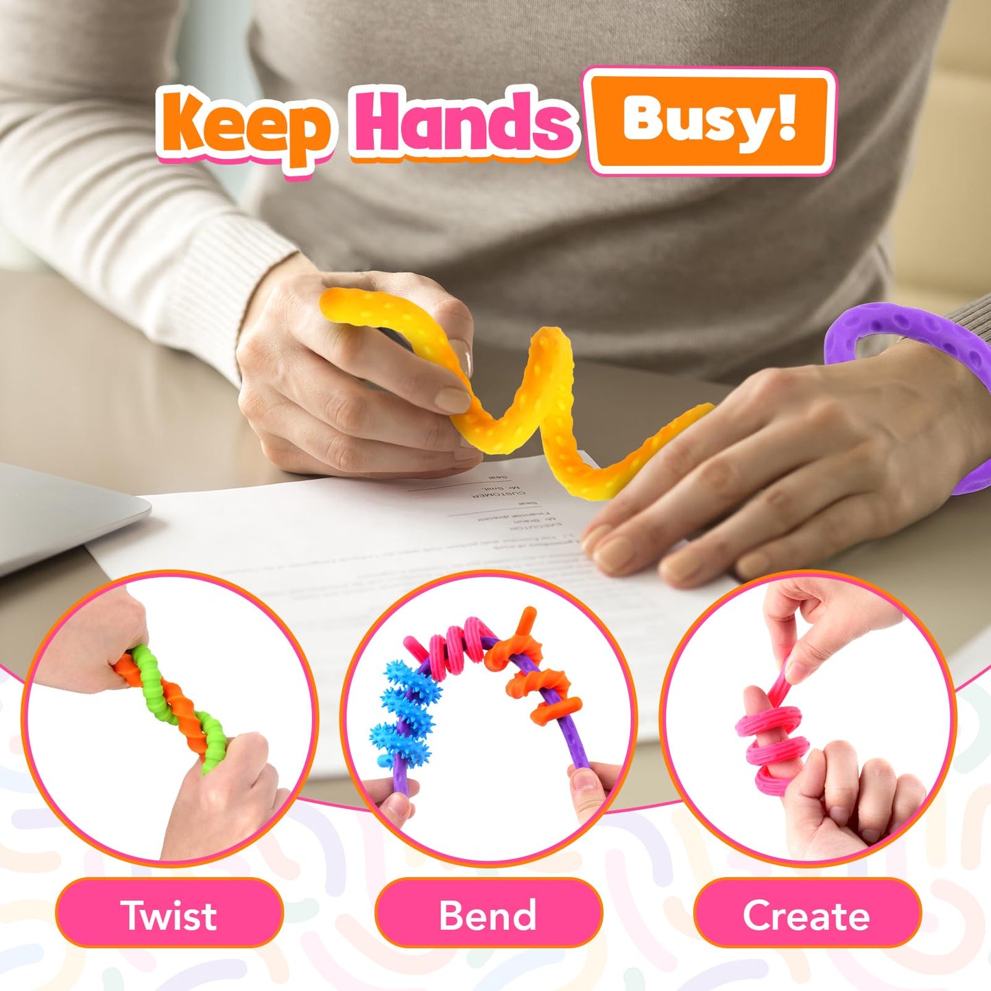 Fidget Toys Sensory Stick: Textured Calming Sensory Toys For Autism Kids, Anxiety Relief Fidgets For Classroom Student, Travel A