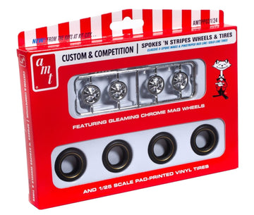 Amt Spokes & Stripes Wheel & Tire Pack (Works With Many Vintage Muscle, Custom & Street Rod Car Kits), Factory Color, Amtpp031