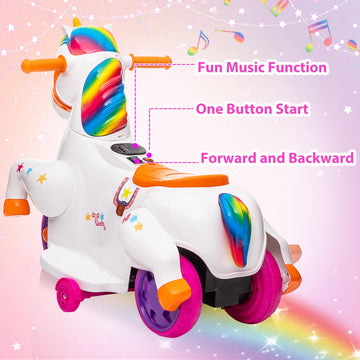 Ride On Toy Toddler Riding Toys Tobbi Ride On Unicorn Toys For Girls Boys 3-Wheel Battery Powered Motorcycle Kids' Electric Vehi