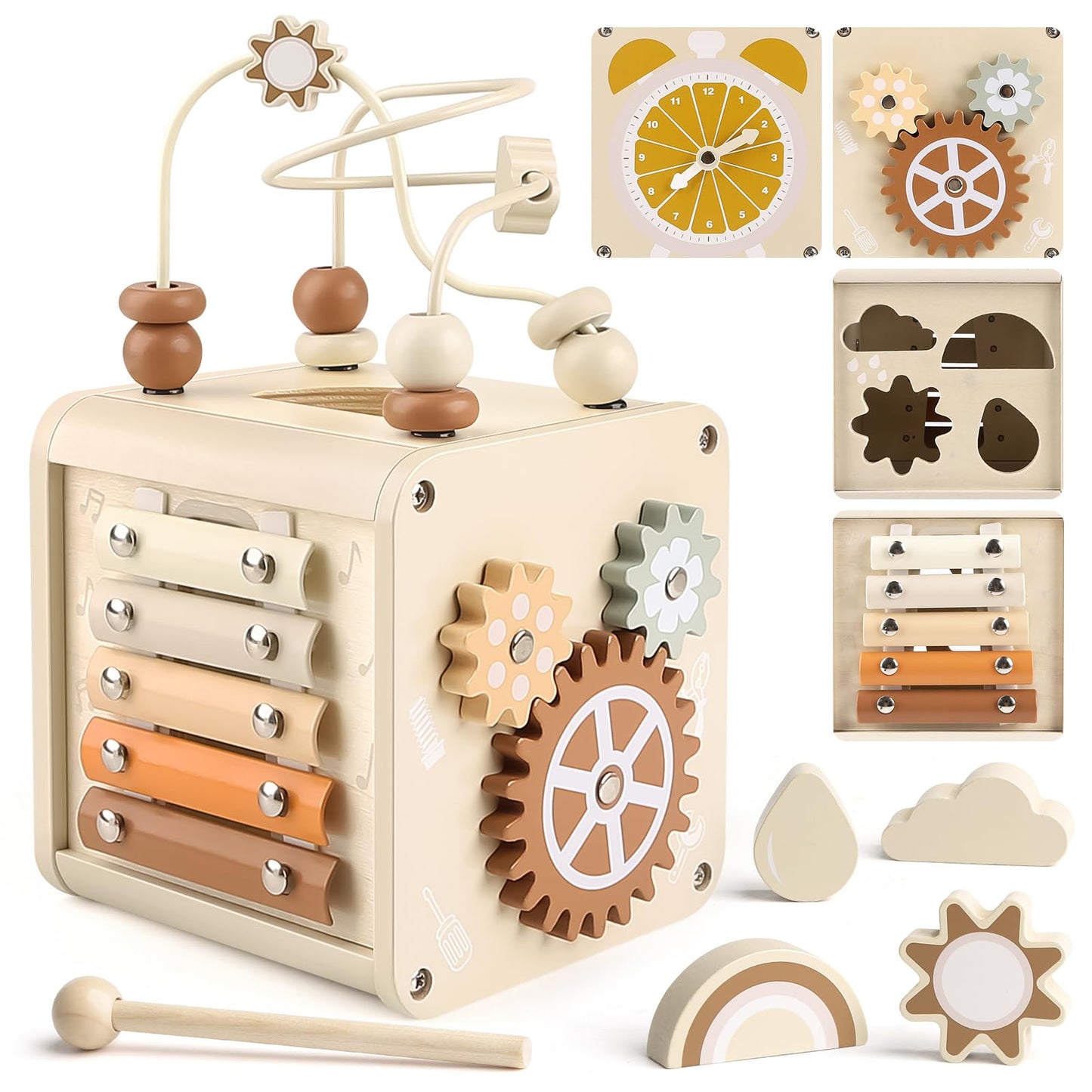 Vanplay Montessori Toys For 1+ Year Old Girls Boy Gifts, Wooden Activity Cube Sensory Toys For Babies 6-12-18 Months, Learning Educational Toys 1 2 3 Year Old First Birthday Gifts For Toddler 1-3