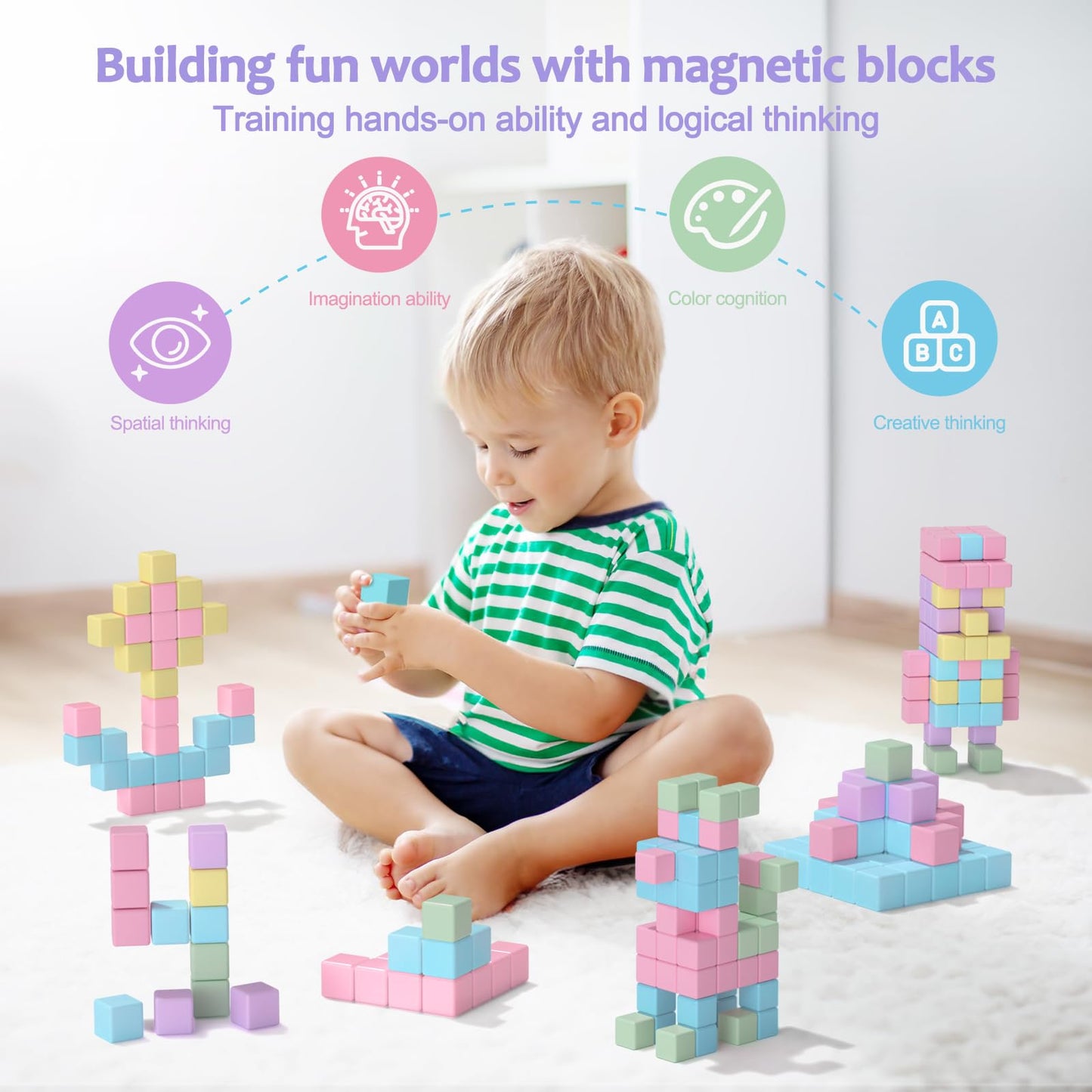 45Pcs Magnetic Blocks, Building Blocks For Toddlers Age 3-5 Magnet Cubes Toys Stem Preschool Education Montessori Autism Toys 4-