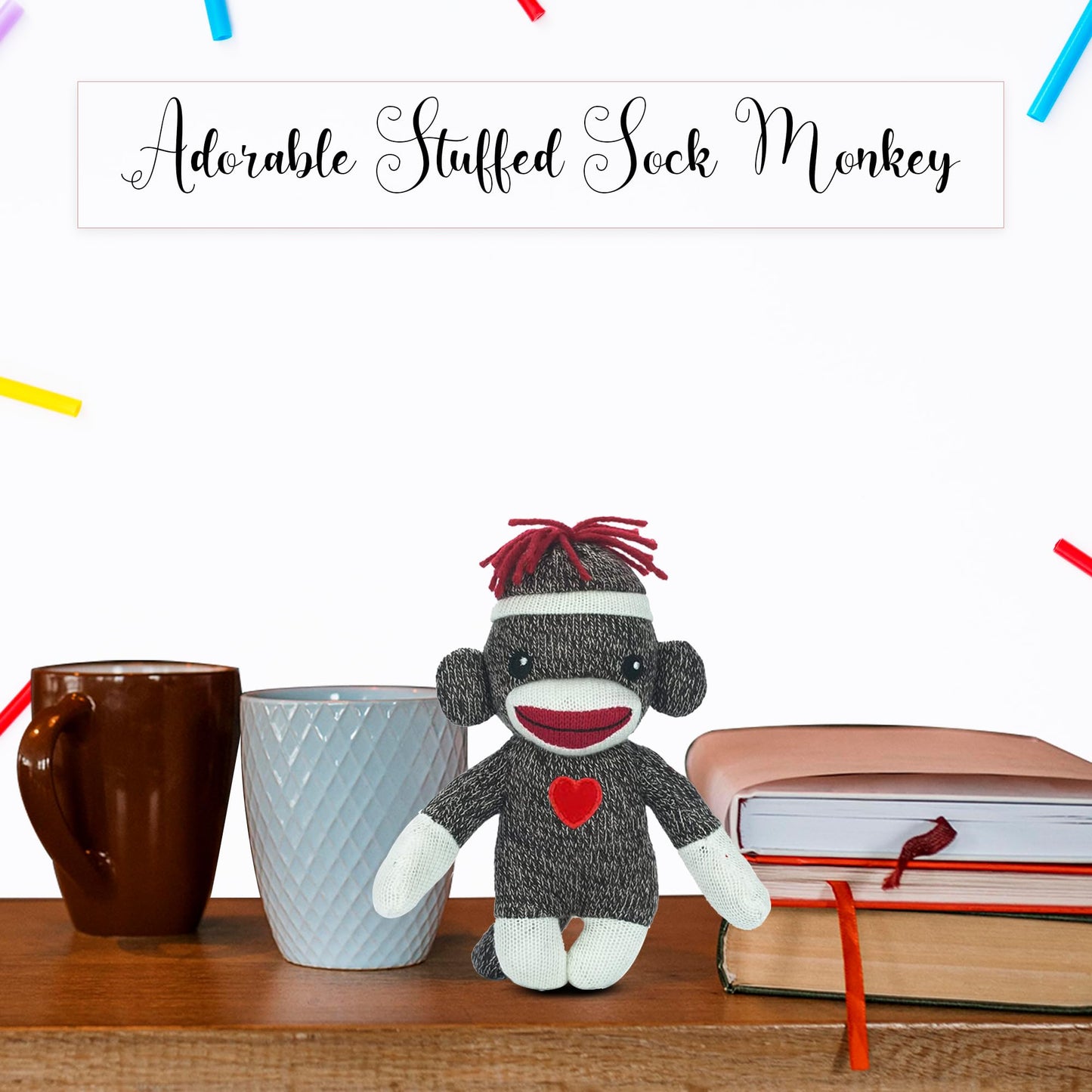 Made By Aliens Adorable Sock Monkey 6 Inches, The Original Traditional Hand Knitted Stuffed Animal Toy Gift-For Kids, Babies, Teens, Girls And Boys Baby Doll Present Puppet (Brown)