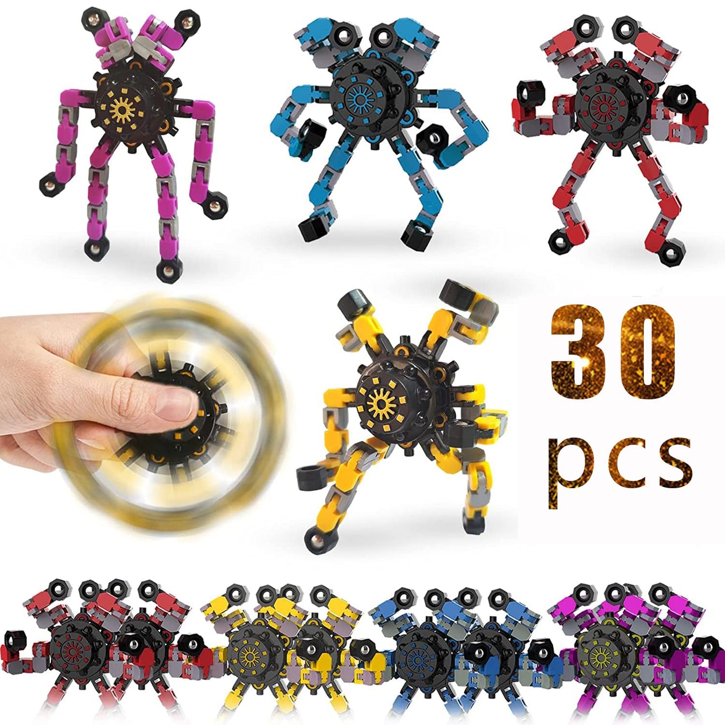 30Pcs Random Fidget Spinners,Diy Deformable Robot Fingertip Toys,Decompression Spinner,Deformable Creative Mechanical Gyro Toys,