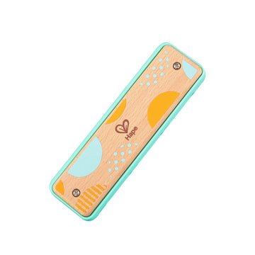 Hape Blues Harmonica | 10 Hole Wooden Musical Instrument Toy For Kids, Blue-Green (E8916)