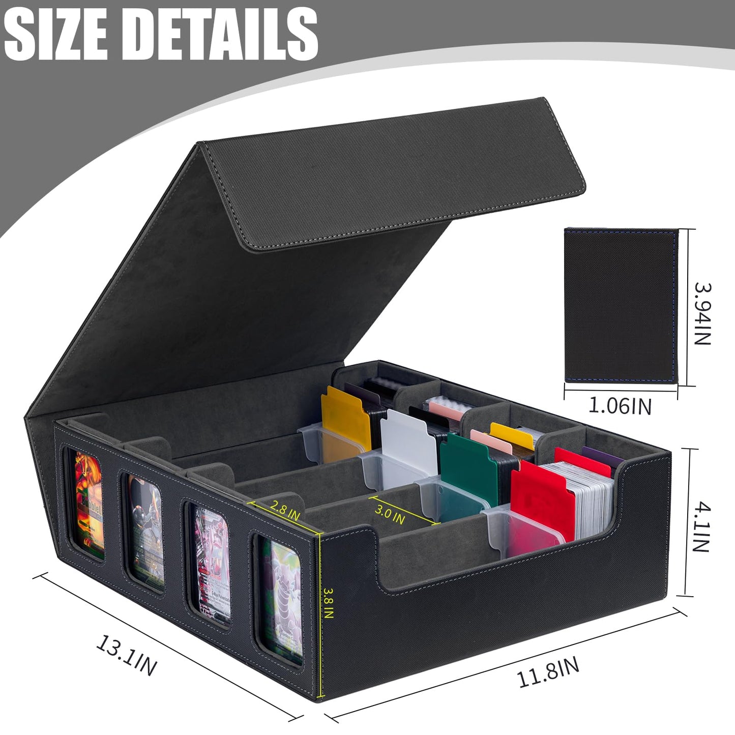 Tiff-K 3200+ Trading Card Storage Box,Mtg Deck Box Mtg Commander Deck Box With Window Dice Tray, Tcg Deck Box Commander Deck Box