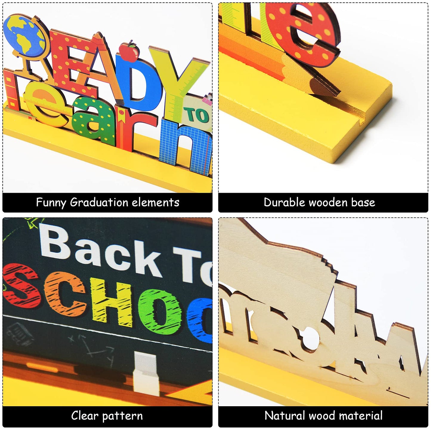 4 Pieces Back to School Party Decorations Wooden First of School Centerpieces Ready to Learn Table Toppers for School Classroom
