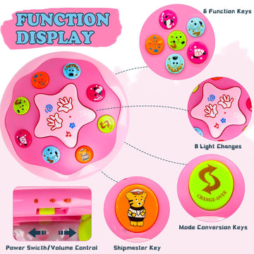 M Sanmersen Baby Girl Toys 6-12 Months - Babies Ocean Rotating Projector Light Up Musical Toys For 12-18 Months Crawling Learning Tummy Time 1 2 Years Old Infant Boys Girls Gifts - Pink