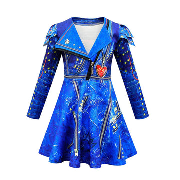 WYYXYB Girls Evie Costume Birthday Party Dress Halloween Descendants 3 Cosplay Outfits(3-4 Years,Blue)