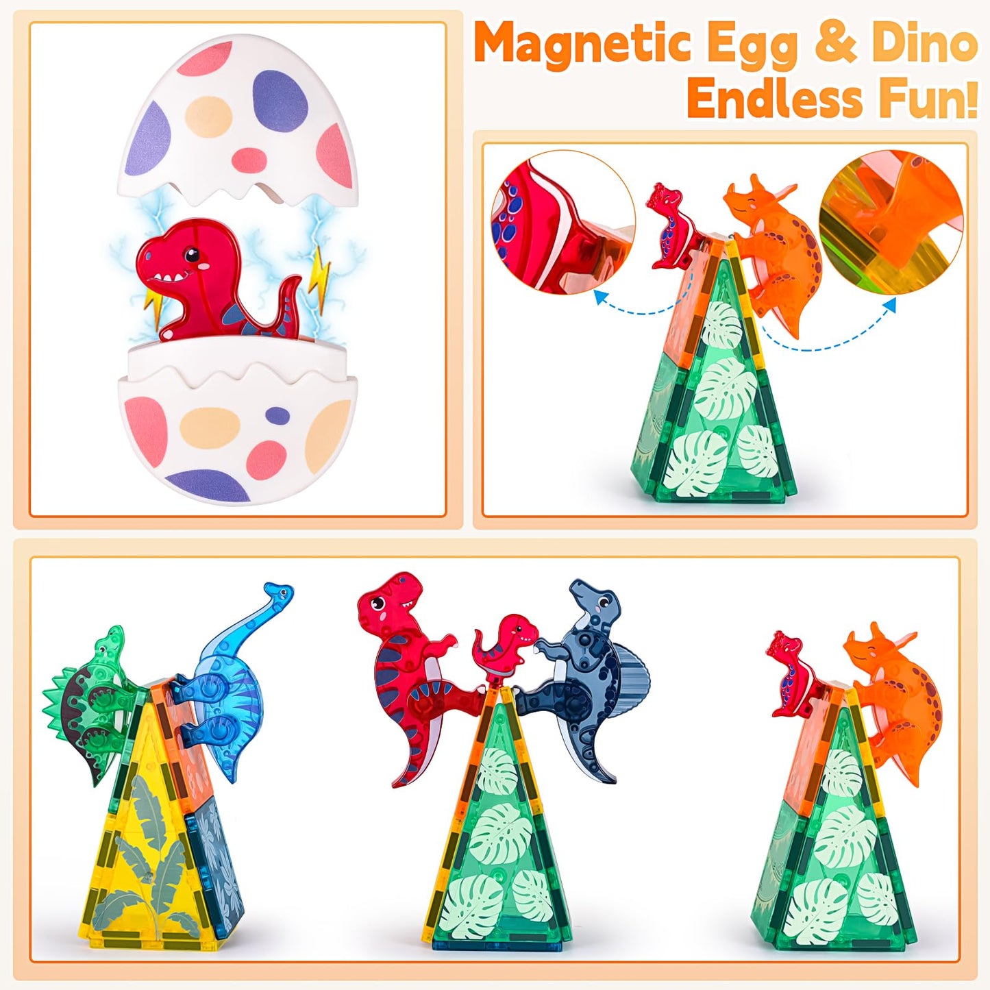 Dinosaurs Egg Toys Magnetic Tiles Dinos For Kids 3-5, Magnet 3D Movable Animals Construction Tile For Toddlers Ages 5-7, Building Blocks For Boys Girls 3+ 4-8 8-12 Year Old