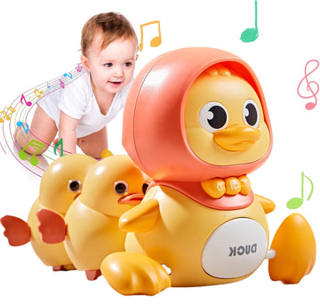 Yongshuo Baby Musical Duck Family Toys, Early Education Kids Toys For Boys Girls Swing/Walking/Lights/Dancing Infant Tummy Time Crawlingtoys Christmas Birthday Gifts (With 2 Pcs Baby Duck)