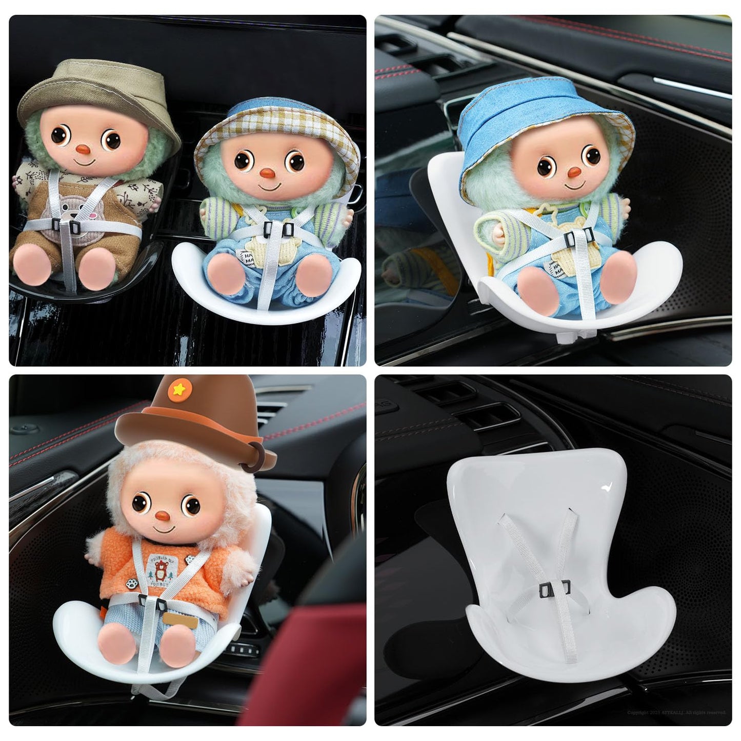 Doll car seat Compatible with Labubu, Vent Clip for 10-17cm Blind Box Toys, Secure Doll Seat with Adjustable Safety Strap & Airf