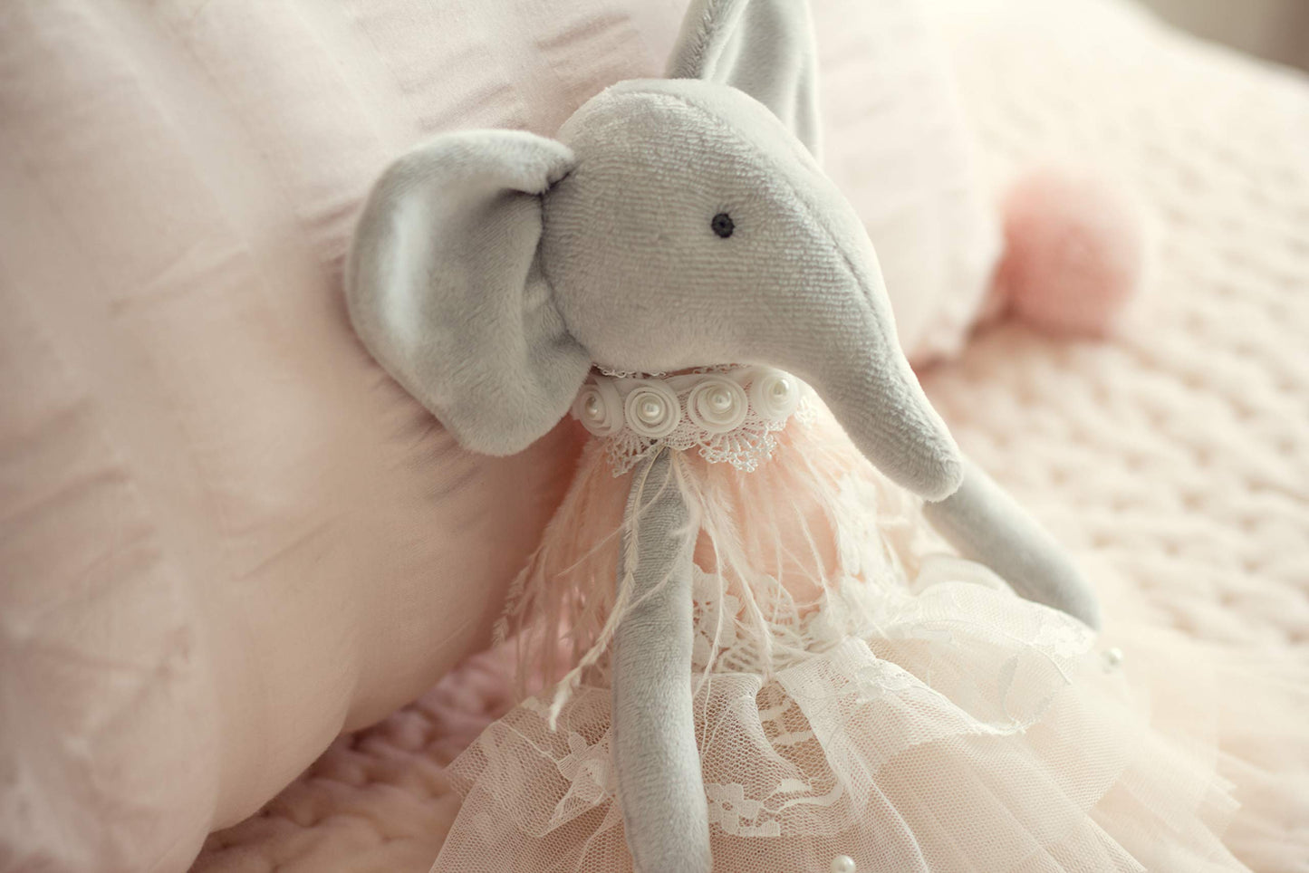 Inspired By Jewel Daisy The Elephant Premium Quality Floppy Elephant Plush Doll Gift With Delicate Pink & Lace Tutu | Elegant Feather & Pearl Details | Playable Toy With Movable Legs & Huggable Arms