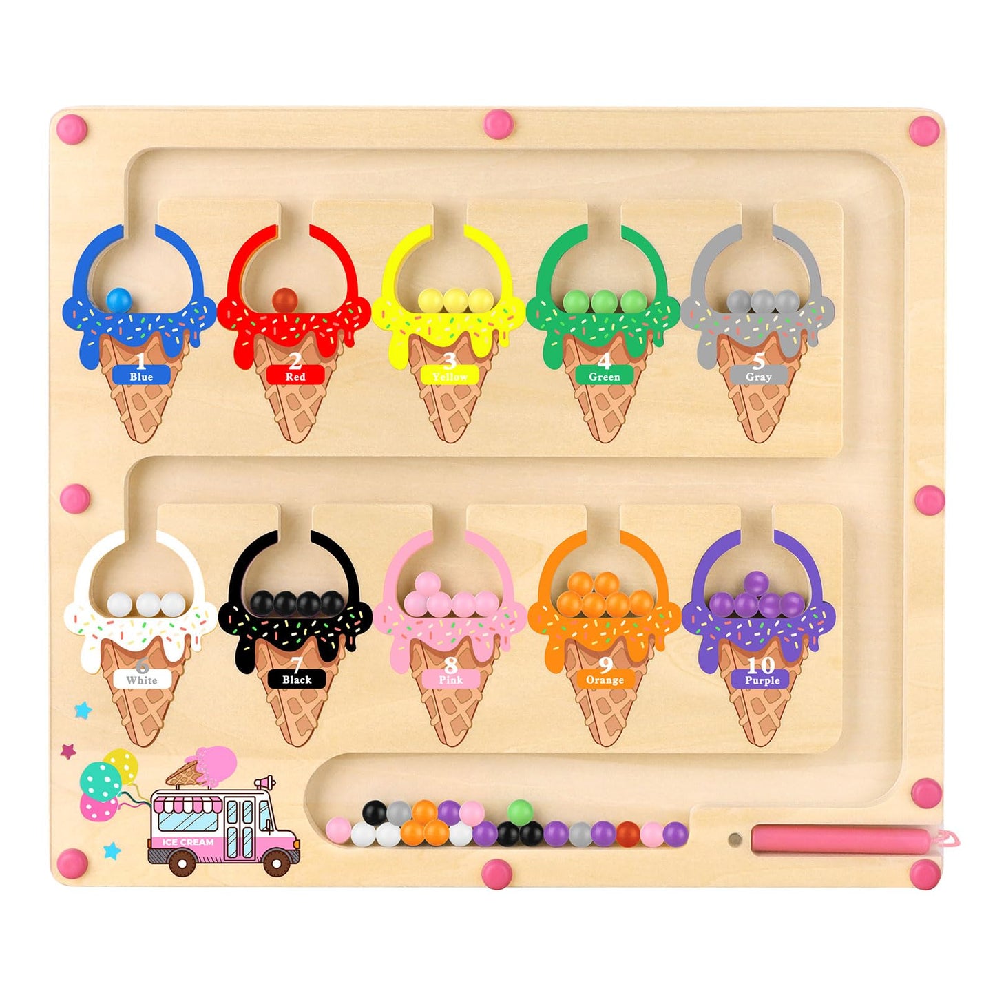 Wakeinsa Magnetic Color And Number Maze,Montessori Toy For 2-5 Years Old Girls,Wooden Magnet Balls Puzzles,Toddler Busy Board Game,Preschool Learning Activities,Christmas & Birthday Gift For Kids
