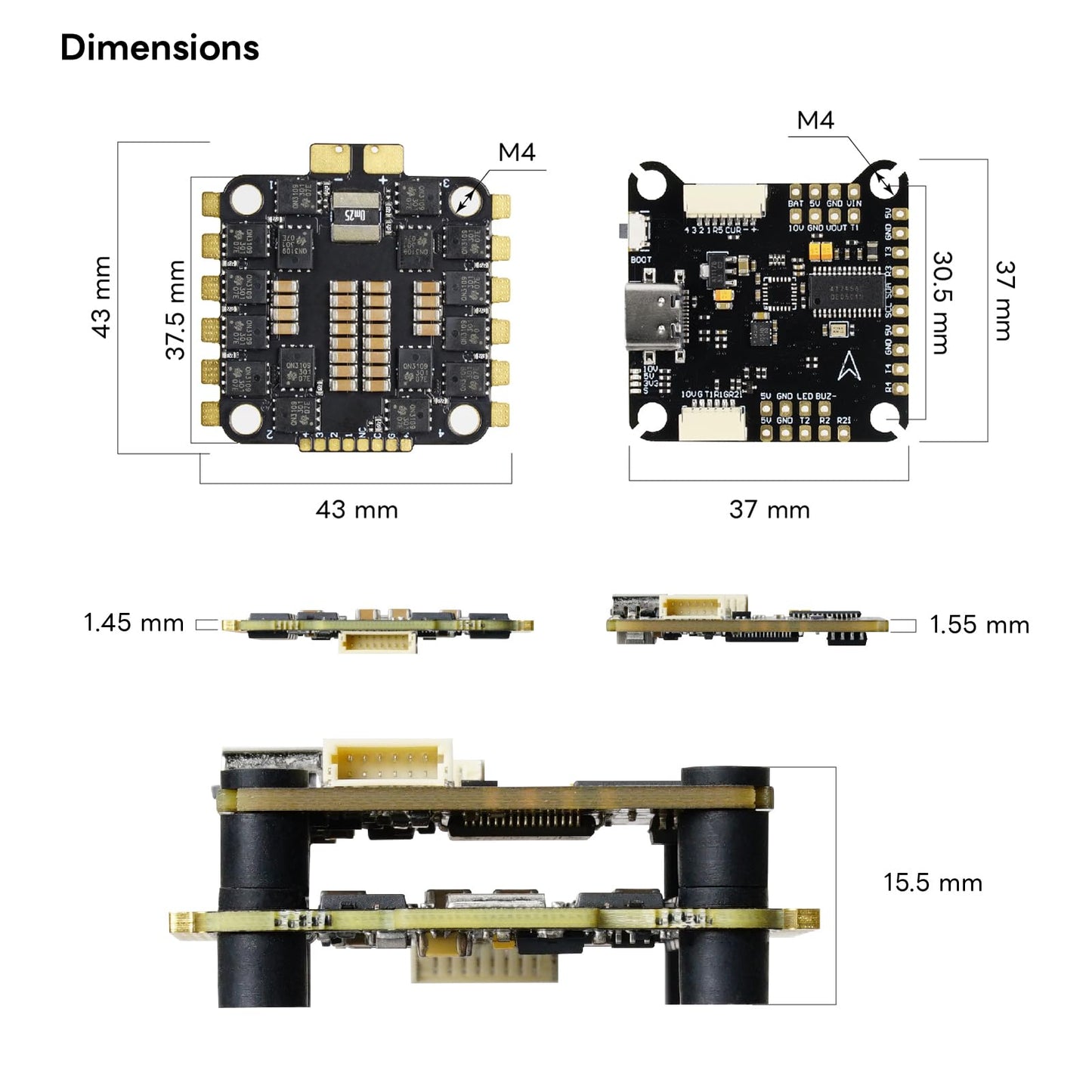 F405 Flight Controller Stack 30x30 FC FPV Stack with 4 in one 3~6S ESC 60A BLHeli_S Brushless ESC for Freestyle Drone Quadcopter