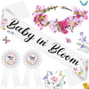 Ceenna Wildflower Baby Shower Decorations Baby in Bloom Floral Mom to Be Sash and Dad to Be Pin Flower Crown for Gender Reveals 