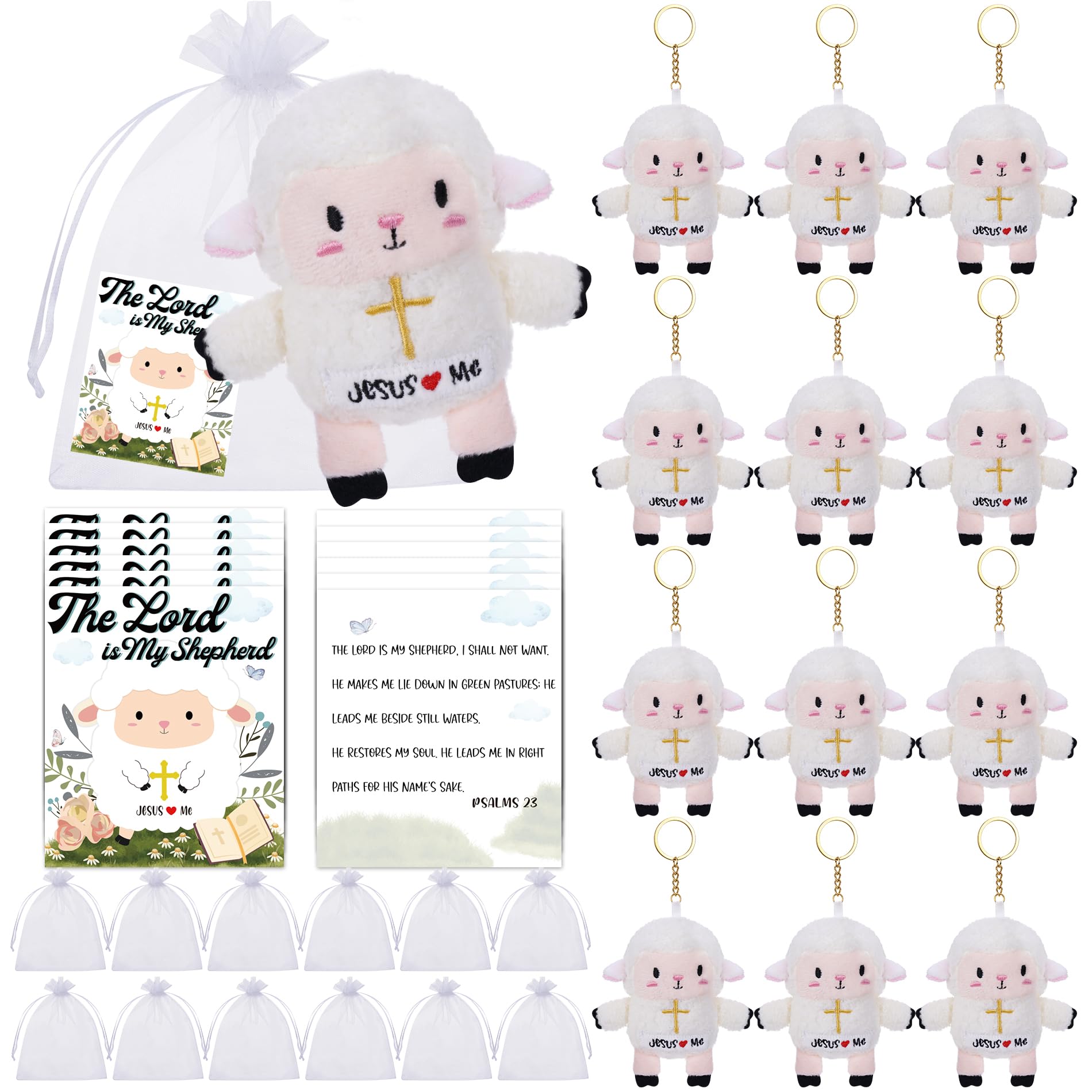Leyoha Christian Gifts Lamb Stuffed Animal - 12 Pack Baptism Gifts For Girl Boys, Cute Sheep Plush Keychain With Jesus Loves Me