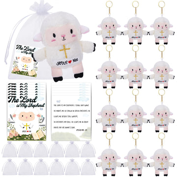 Leyoha Christian Gifts Lamb Stuffed Animal - 12 Pack Baptism Gifts For Girl Boys, Cute Sheep Plush Keychain With Jesus Loves Me