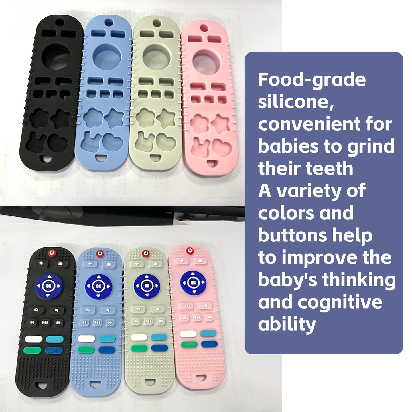 2-Pack Baby Teether Toys Silicone Toddler Sensory Toy Chew Toys Educational, Tv Remote Control Shape Teething Toys For Babies 6-