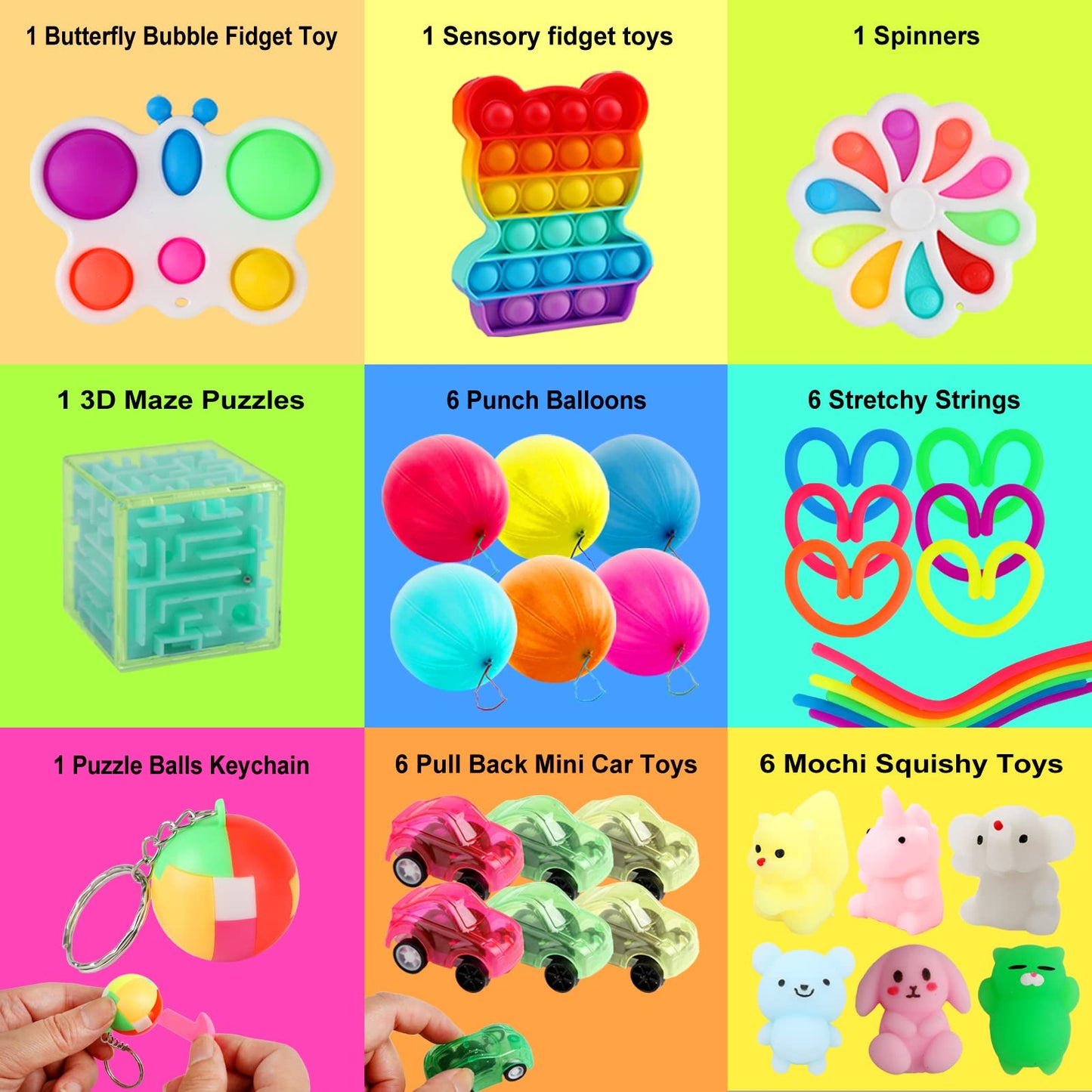 100 Pcs Fidget Toys Pack, Party Favors For Kids 8-12 Mini Autism Sensory Toy Goodie Bag Pinata Stuffers Treasure Box School Prizes Birthday Party Supplies Halloween Treat Xmas Gifts For Boys Girls 4-8