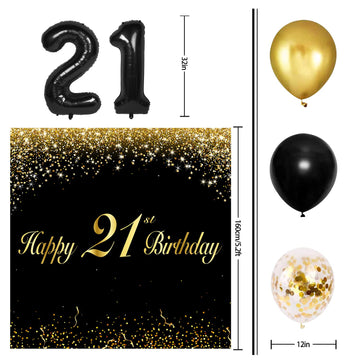 Happy 21St Birthday Balloons Black Set Decor - Cheers To 21 Years Old Party Theme Garland Banner Backdrop Decorations For Women