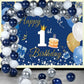 1st Birthday Decorations Happy 1st Birthday Backdrop Party Banner for Boys/Girls Happy 1 Year Old Fabric Sign Poster, Blue Photo