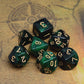 CREEBUY Polyhedral DND Glitter Dice Set - Black Mixed Green Nebula Acrylic for RPG Games