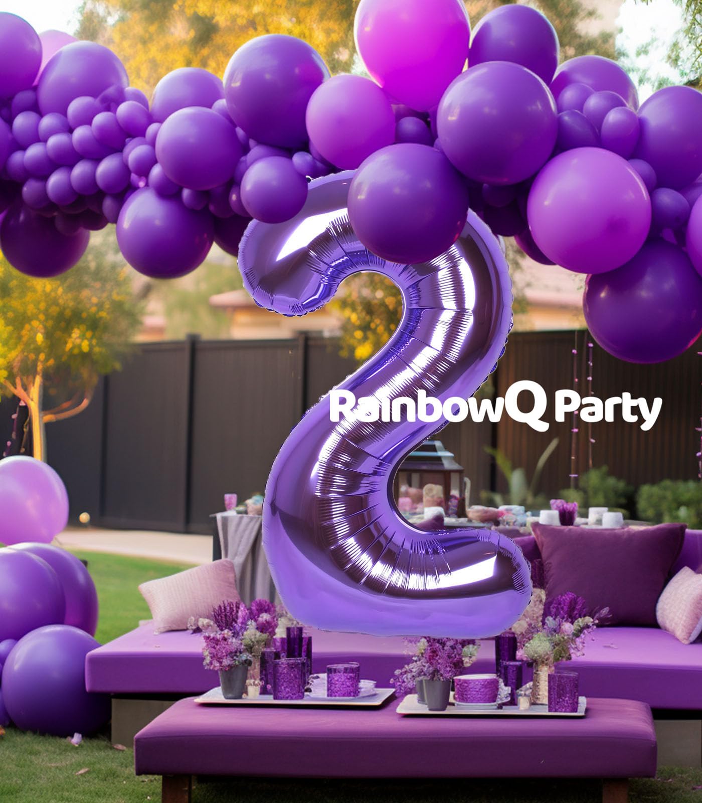 Rainbowq Party 2 Balloon Number 40 Inch For Boy Or Girl Big Purple 0-9 Foil Mylar Large 2 Number Balloon Happy 2Nd Birthday Part