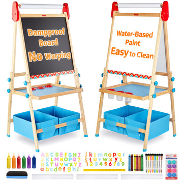 FUNLIO Anti-Warping Kids Art Easel, 3 Height Adjustable for Kids Aged 2-8, All-in-One Toddler Easel with Paper Roll & Erasable F