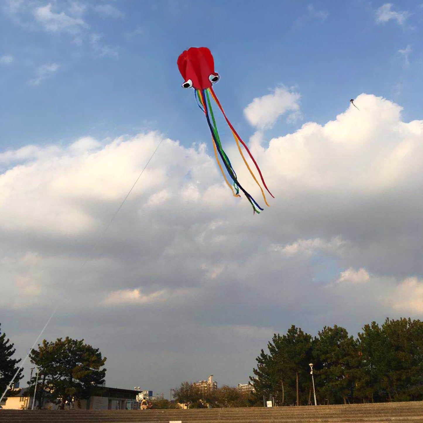 2 Pack Kites - Large Rainbow Kite and Red Mollusc Octopus with Long Colorful Tail for Children Outdoor Game Activities Beach Trip Great Gift to Kids Childhood Precious Memories