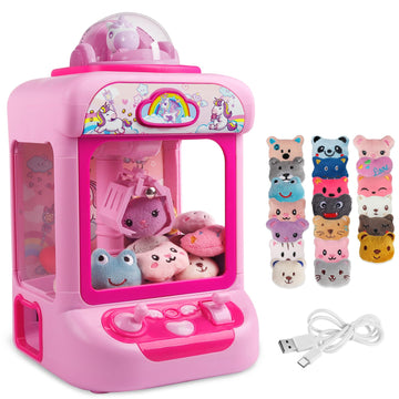 Tingingyuli Claw Machine For Kids,Unicorn Mini Vending Machines Candy Grabber Prize Dispenser Pink Toys For Girls,Electronic Arc