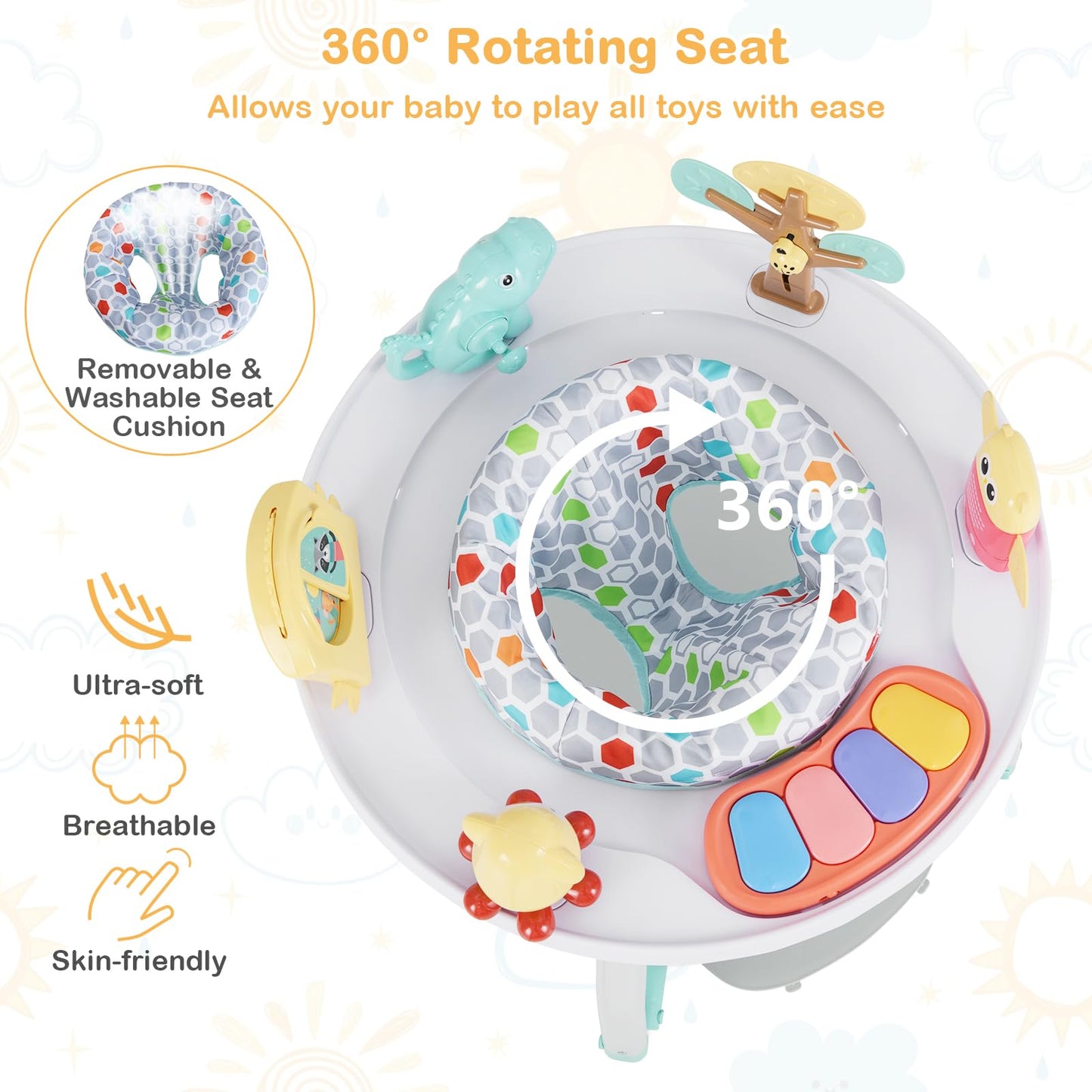 Honey Joy Baby Activity Center, 5 In 1 Infant Jumper & Standing Play Table W/ 360 Rotary Seat, 6 Toys, 3 Adjustable Heights, Lig