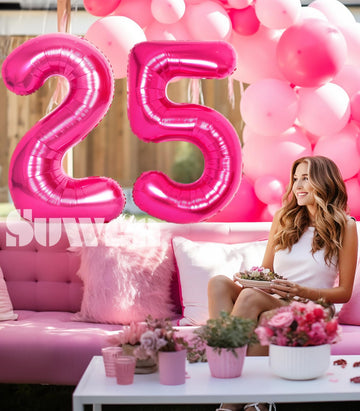 Suwen 40 Inch Large Hot Pink 25 Balloon Numbers Big Foil Helium Number Balloons 0-9 Jumbo Happy 25Th Mylar Birthday Party Decora