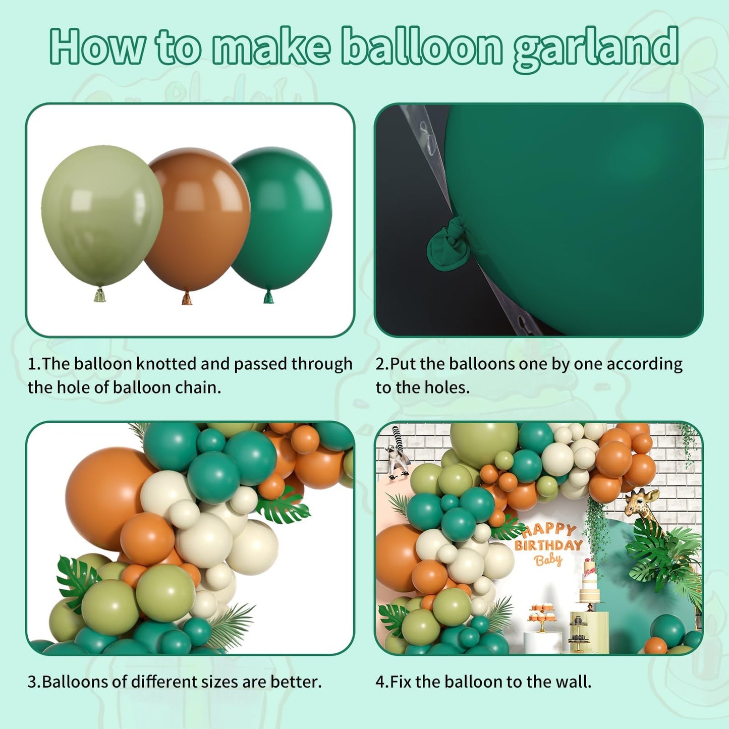 Safari Balloon Garland Kit, Green Brown Balloon Arch Kit With Sage Green And Brown Latex Balloons, Sage Green Balloon Garland Fo