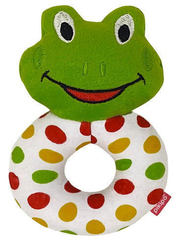 Pikipo Plush Froggy Face Rattle Soft Toy With Round Handle (Green), Toddlers