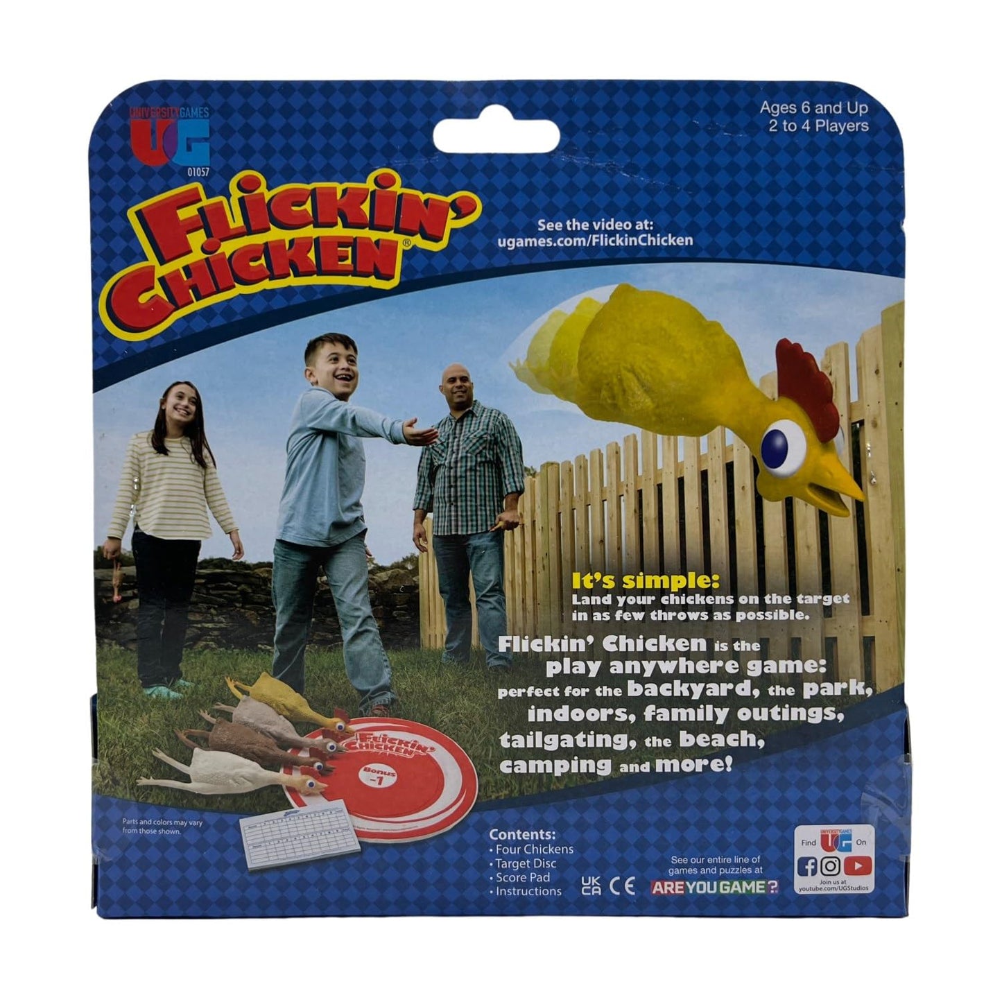 University Games Flickin Chicken Indoor/Outdoor Toss Game, 26.81 cu in, Cardboard, Ages 6+, 2+ Players, Model 01057
