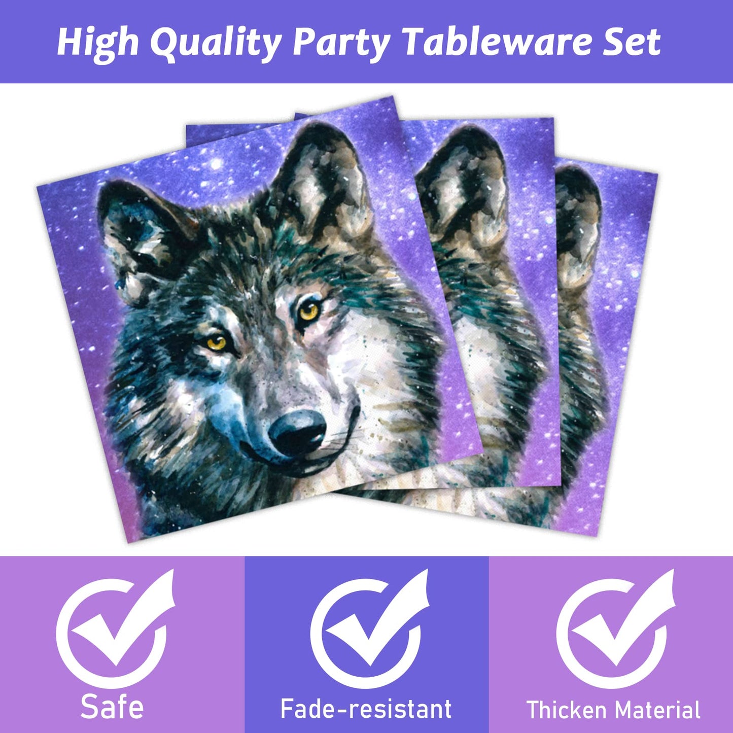 Wiooffen 96 Pcs Wolf Party Supplies Plates Napkins Forks Tableware Set Wolf Animal Birthday Disposable Dinnerware Decoration For