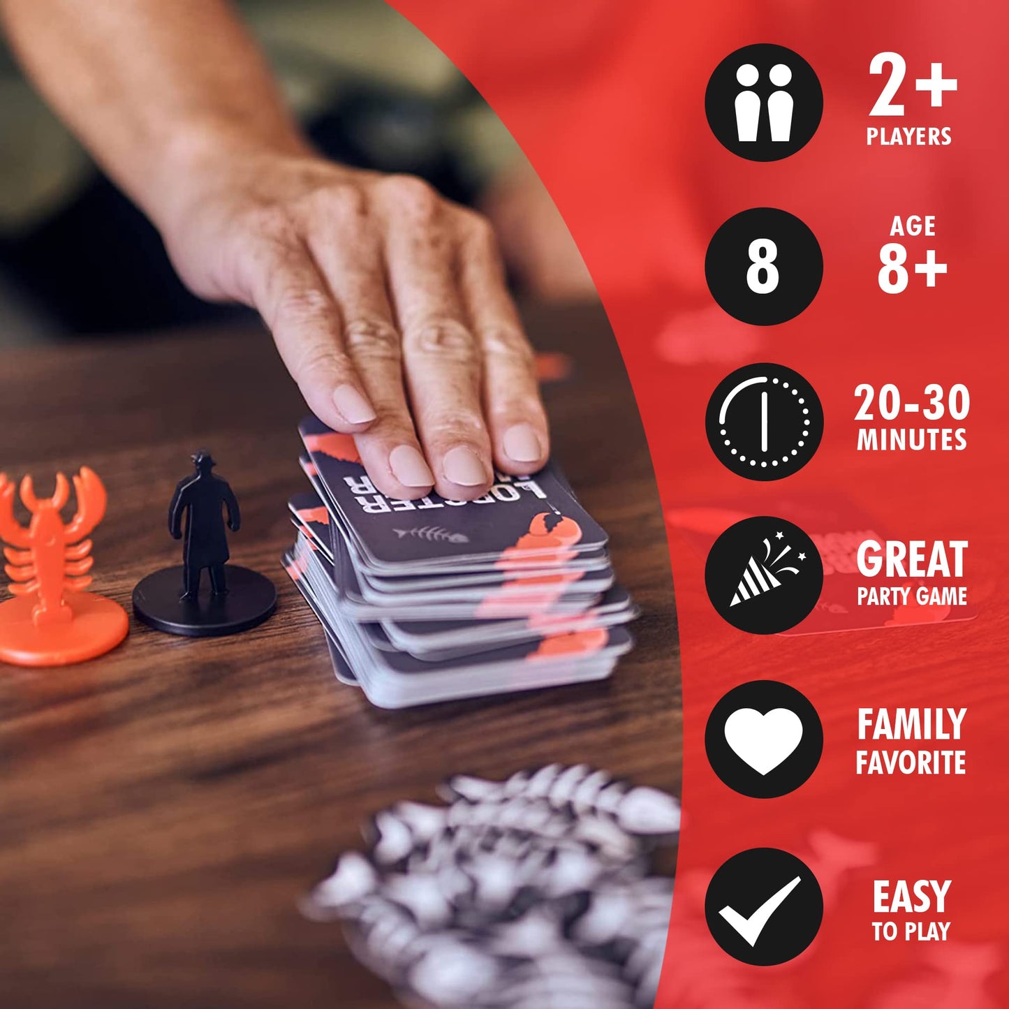 Ginger Fox - Lobster Mobster Card Game  Hilarious Family Card Games with Fun Challenges  Fast-Paced Family Games for Kids and mature-themeds  Party & Travel Game  Ages 8+  80 Cards