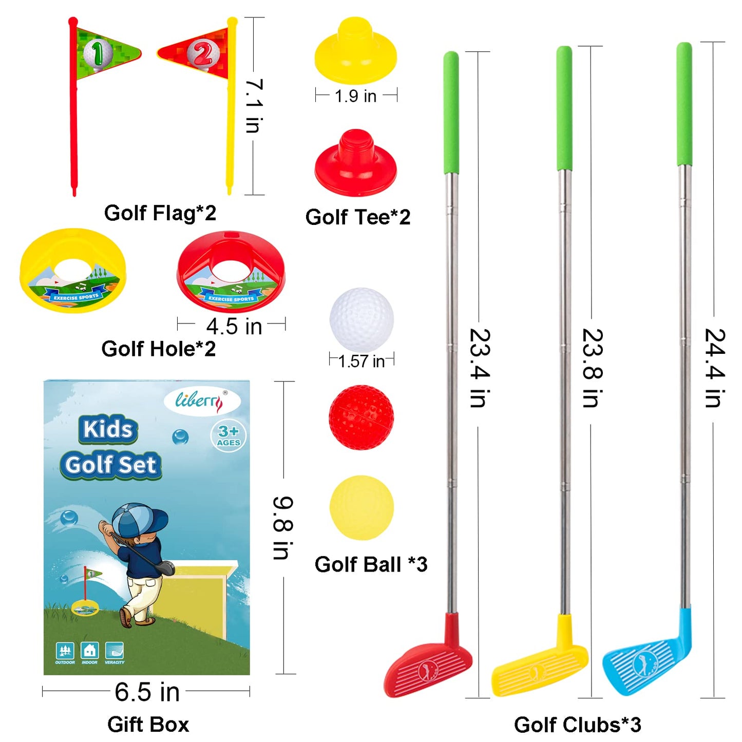 Liberry Kids Golf Club Set  Retractable Toy Golf Clubs for Toddlers  Mini Golf Set for Children Age 3 4 5 Years Old
