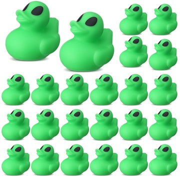 Leyndo 24 Pcs Alien Birthday Party Decoration Favors Alien Rubber Duck Bulk for Bathtub Floating Pool Squeaky Green Duck for Gifts Party Supplies