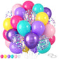 Pink Blue Purple Balloons,60 Pcs 12 Inches Rose Red Pink Purple Teal Yellow Metallic Purple Balloons Confetti Balloons For Kids