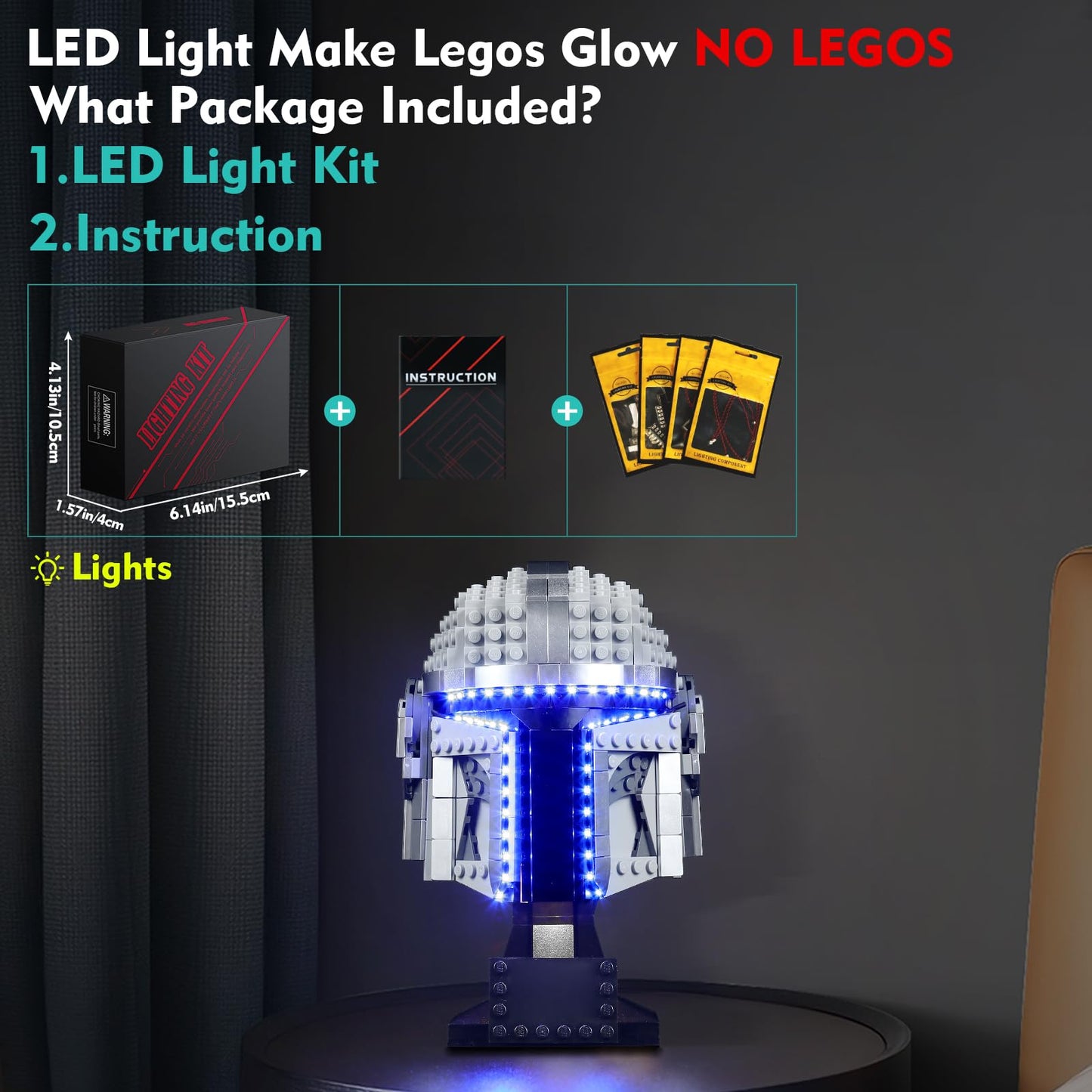 Vonado Led Light Kit Compatible With Lego The Mandalorian Helmet 75328 (Lights Only, No Models) Creative Lighting Set Accessories Compatible With Lego 75328 Building Set