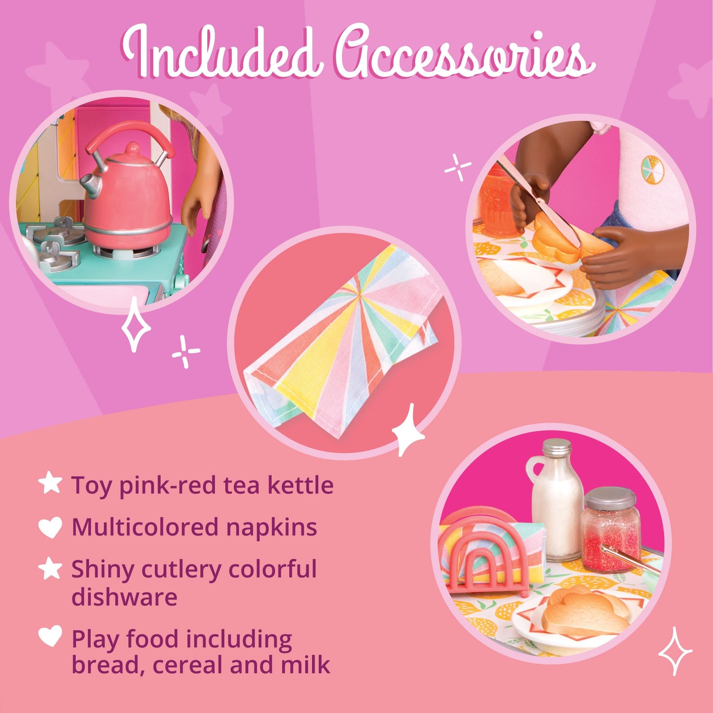 Glitter Girls - 14-inch Doll Breakfast Set - Play Food, Tea Kettle, & Table Setting Accessories - Toys for Kids Ages 3 and Up