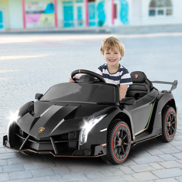 Olakids 2 Seater Kids Ride On Car, 12V 4WD Electric Lamborghini Veneno, Black, 44’’ x 24’’ x 18’’, Remote Control, Music