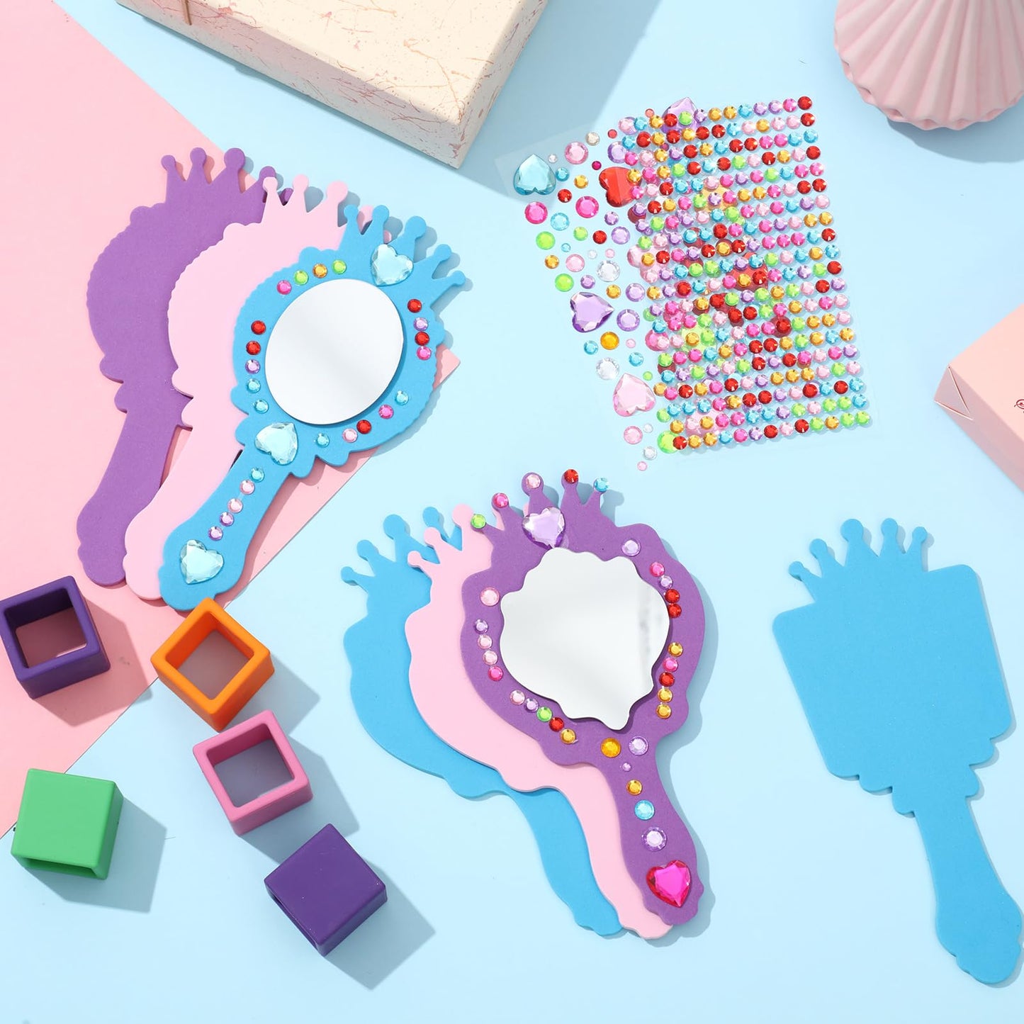 Liliful 12 Pack Princess Foam Mirror Kits Decorate Your Own Princess Mirrors Party Supplies Kids Unbreakable Toy Crafts For Girls Party Favors Birthday Diy Decorations(Stylish)