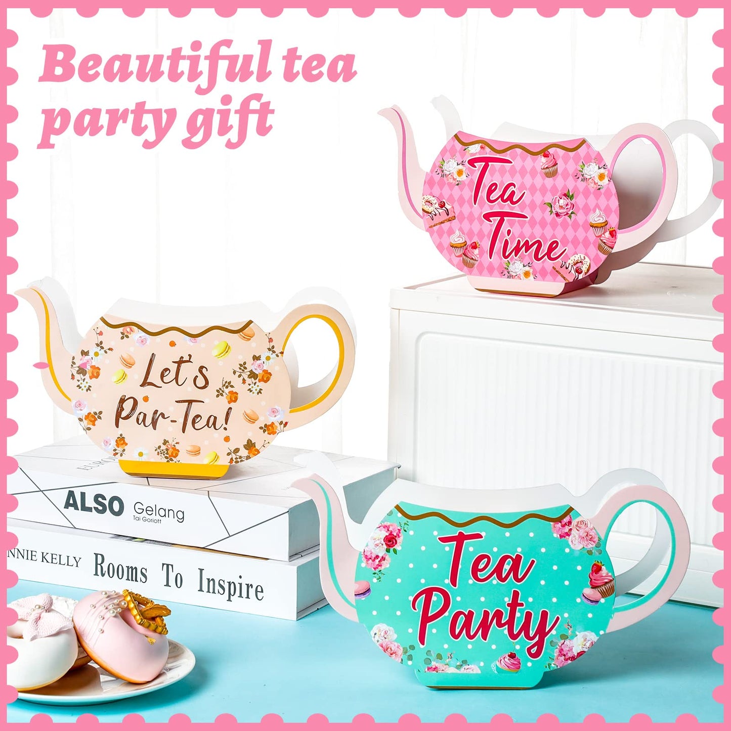 Yinder 6 Pcs Tea Party Decorations Princess Party Flower Boxes Centerpiece Floral Teapot Centerpiece for Floral Tea Themed Birth