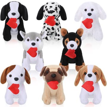 Sumind 8 Pieces Plush Dogs 5 Inch Stuffed Animals Bulk Assorted Cute Stuffed Dogs Small Animal Plush Toys For Girls Boys Graduation Valentine School Classroom Party Supplies Favors(Heart)